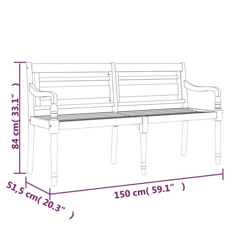 vidaXL Batavia pink erkrohelise padjaga, 150 cm, tiikpuu цена и информация | Aiapingid | kaup24.ee