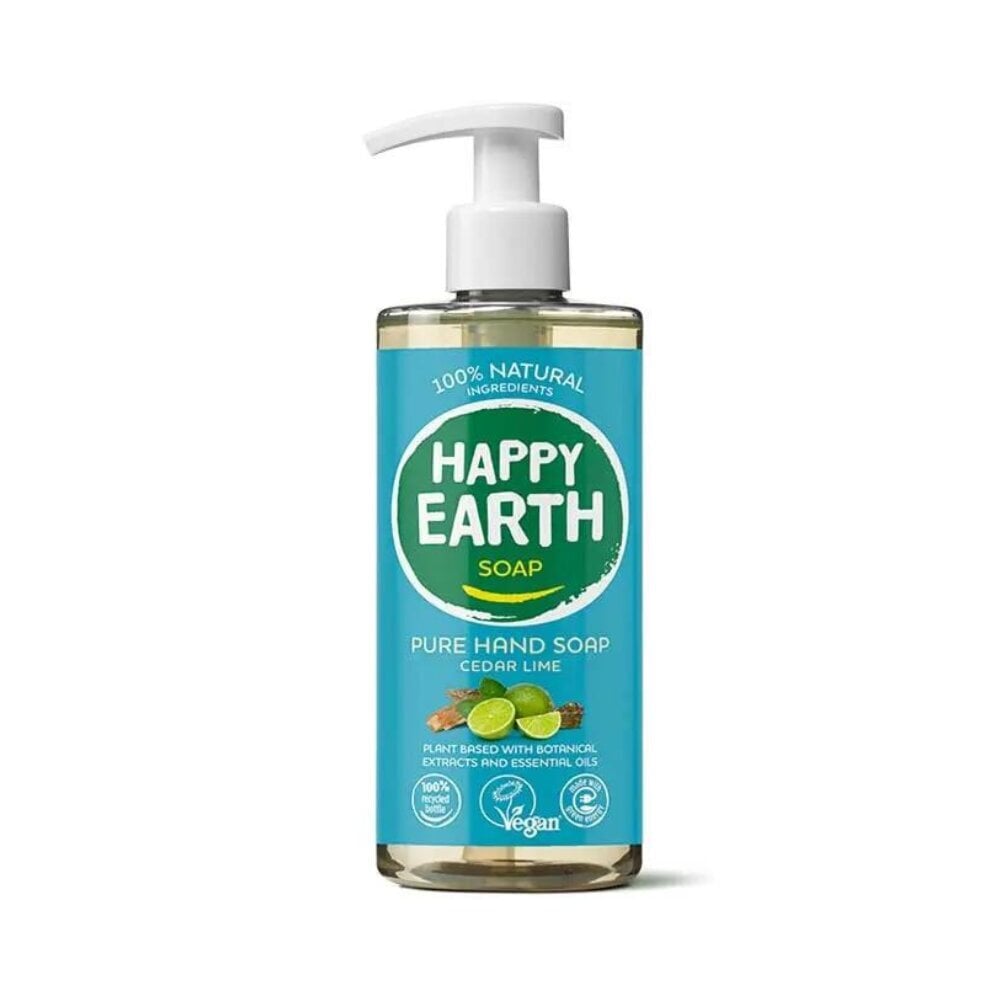 Happy Earth 100% looduslik antibakteriaalne seep värskendava laimi ja seedriga, 300 ml цена и информация | Seebid | kaup24.ee