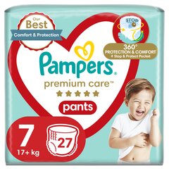 Подгузники-трусики PAMPERS Premium Care Pants, Размер 7, 17+кг, 27 шт цена и информация | Подгузники | kaup24.ee