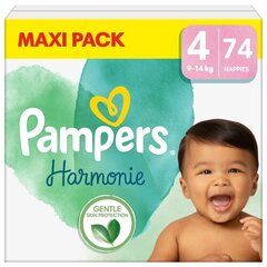 Подгузники PAMPERS Harmonie Maxi Pack, размер 4, 9-14 кг, 74 шт. цена и информация | Подгузники | kaup24.ee
