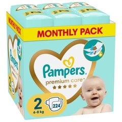 Подгузники PAMPERS Premium Care Monthly Pack, 2 размер, 4-8 кг, 224 шт цена и информация | Подгузники | kaup24.ee