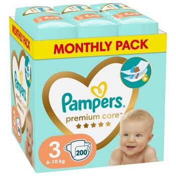 Mähkmed PAMPERS Premium Care Monthly Pack, suurus 3, 6-10 kg, 200 tk hind ja info | Mähkmed | kaup24.ee