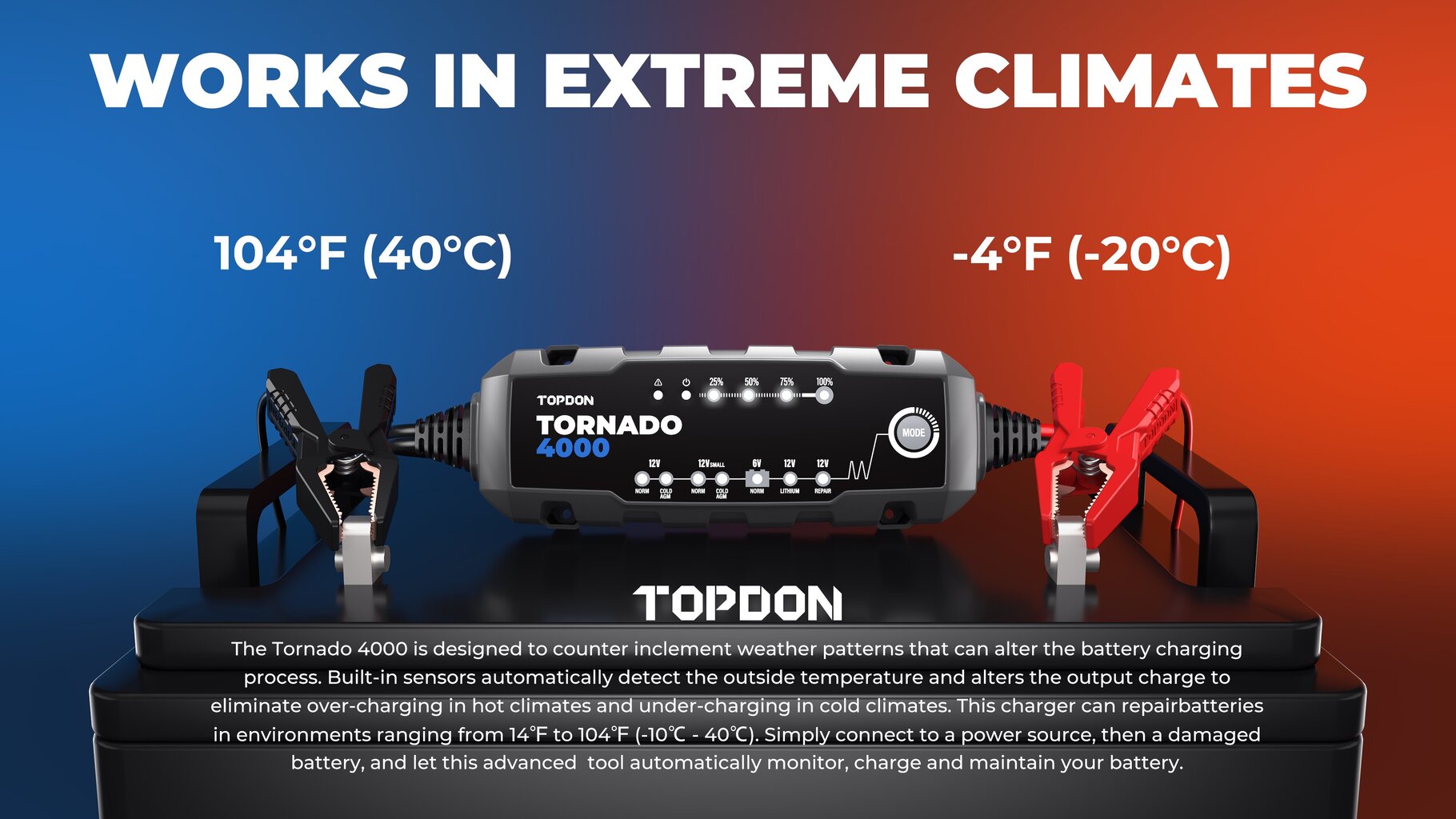 Akulaadija Topdon Tornado4000 hind ja info | Auto akulaadijad | kaup24.ee