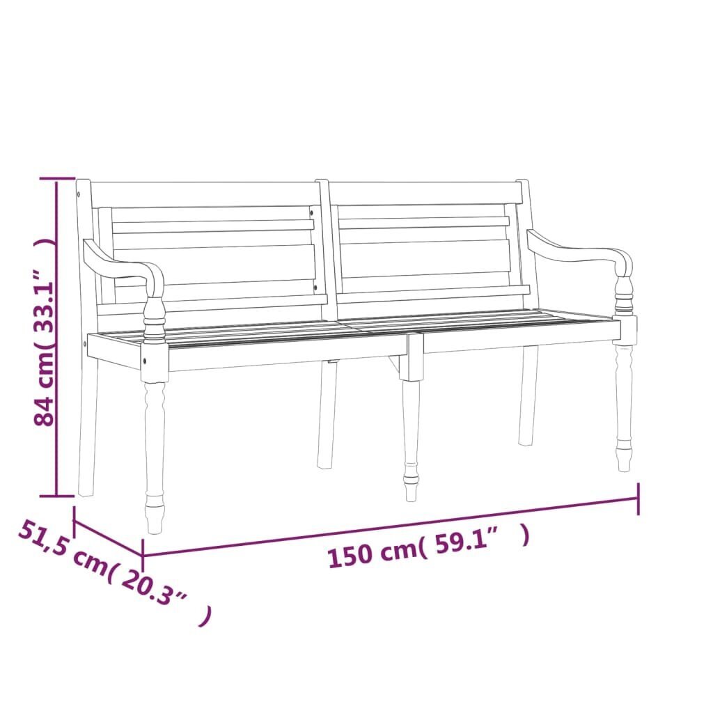 vidaXL Batavia pink, 150 cm, tiikpuu цена и информация | Aiapingid | kaup24.ee