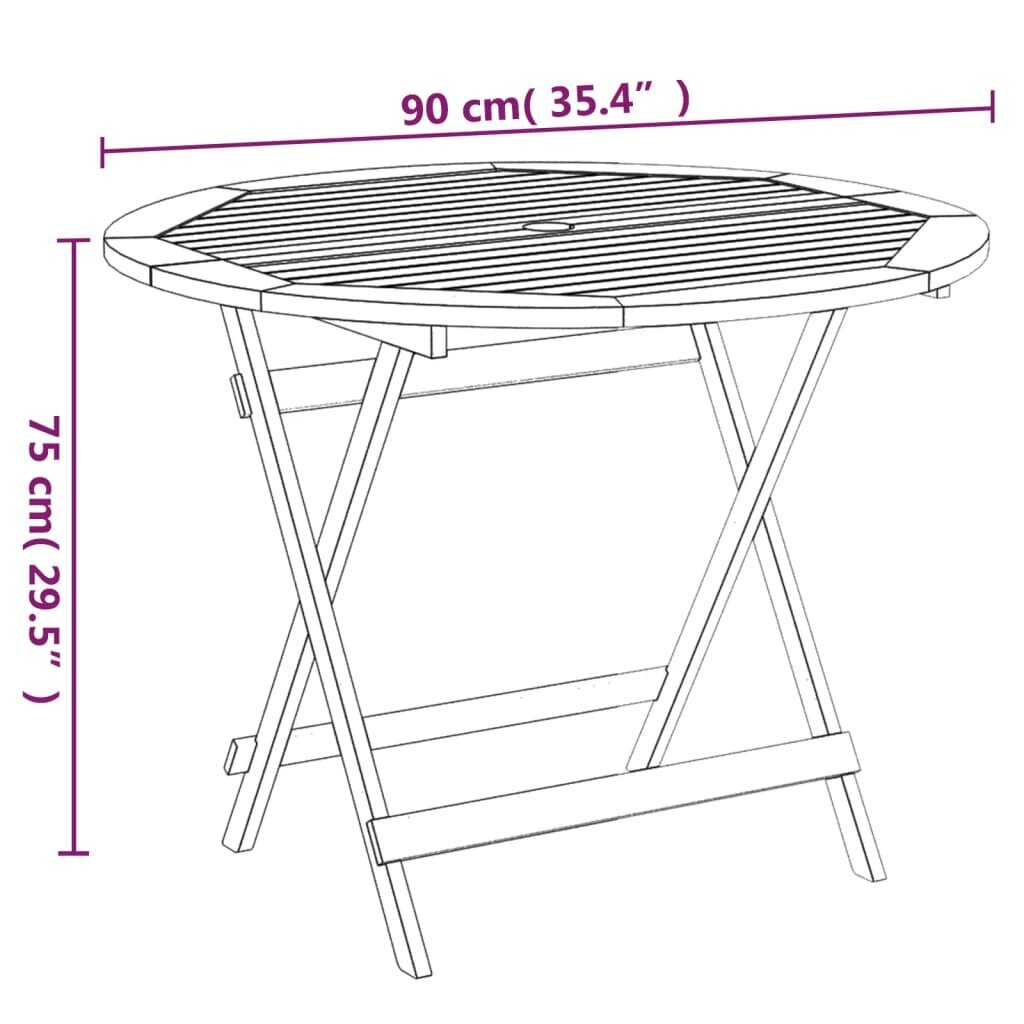 vidaXL kokkupandav aialaud, Ø 90 x 75 cm, akaatsiapuit hind ja info | Aialauad | kaup24.ee