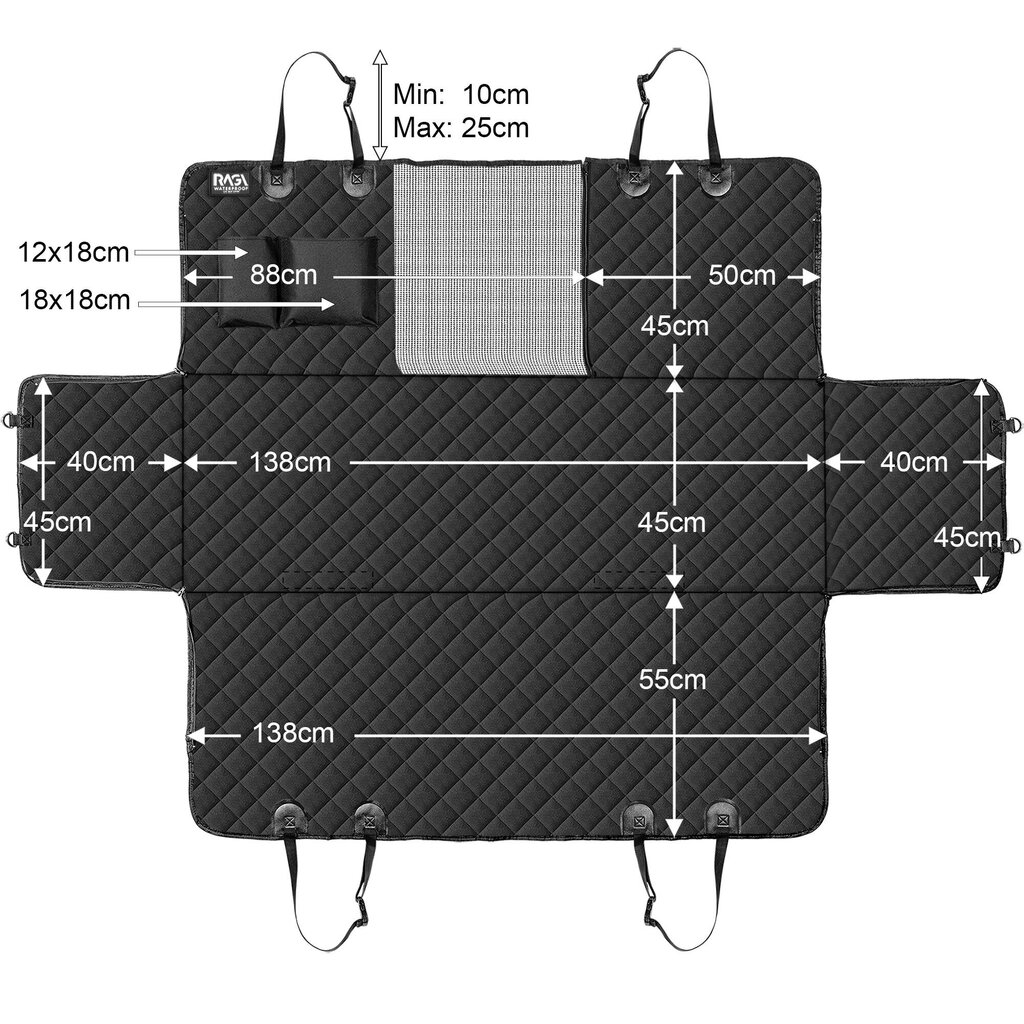 Istmekatte koertele autos, RAGI, veekindel, must цена и информация | Reisimise tarvikud | kaup24.ee
