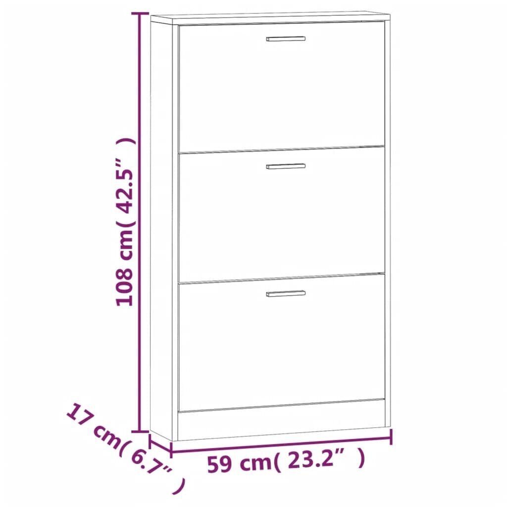 vidaXL jalatsikapp, tammevärvi, 59 x 17 x 108 cm, tehispuit цена и информация | Jalatsikapid, jalatsiriiulid | kaup24.ee