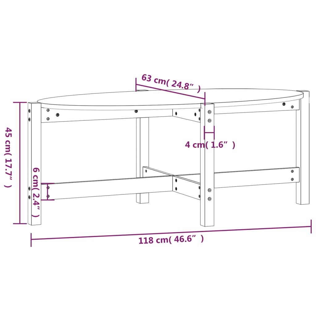 vidaXL kohvilaud, meepruun, 118x63x45 cm, männipuit цена и информация | Diivanilauad | kaup24.ee