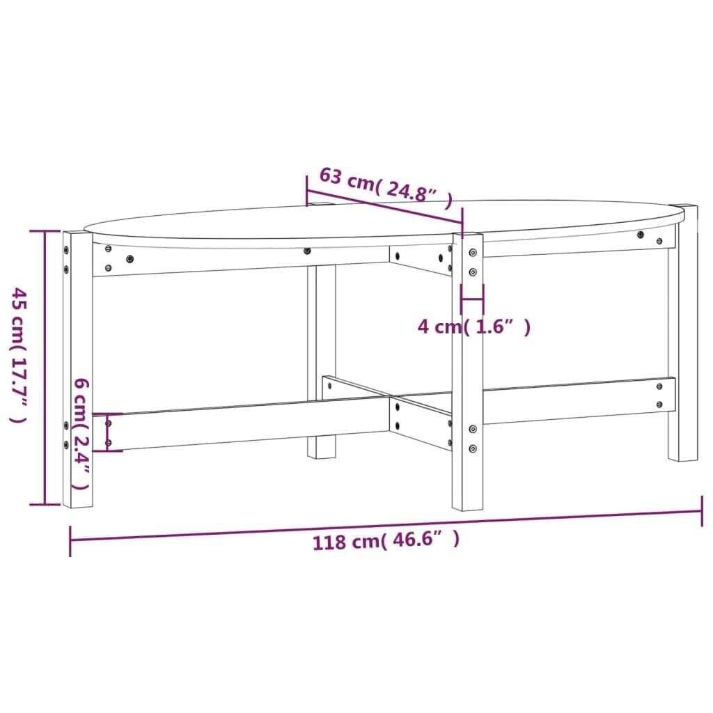 vidaXL kohvilaud, valge, 118 x 63 x 45 cm, männipuit hind ja info | Diivanilauad | kaup24.ee