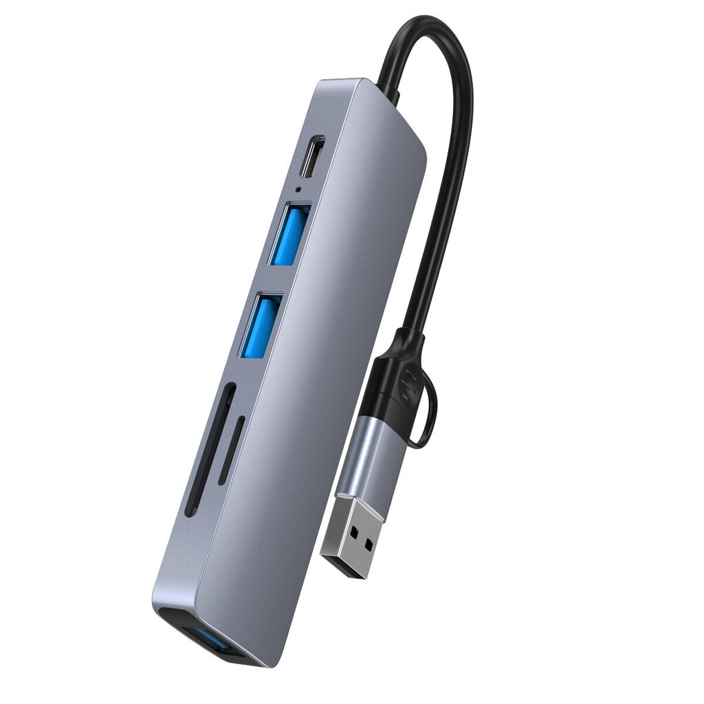 Adapter Splitter Hub 6in1 USB/Micro SD/Type-C hind ja info | USB jagajad, adapterid | kaup24.ee