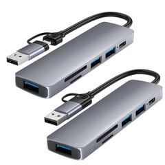 Adapter Splitter Hub 6in1 USB/Micro SD/Type-C цена и информация | Адаптеры и USB-hub | kaup24.ee