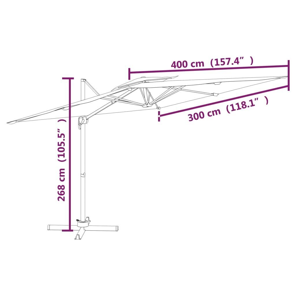 vidaXL kahekordse katusega päikesevari, bordoopunane, 400 x 300 cm hind ja info | Päikesevarjud, markiisid ja alused | kaup24.ee