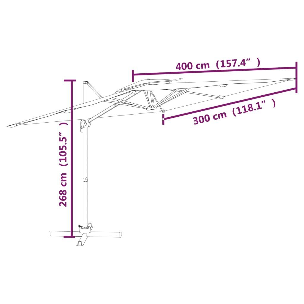 vidaXL kahekordne konsool päikesevari, roheline, 400 x 300 cm цена и информация | Päikesevarjud, markiisid ja alused | kaup24.ee