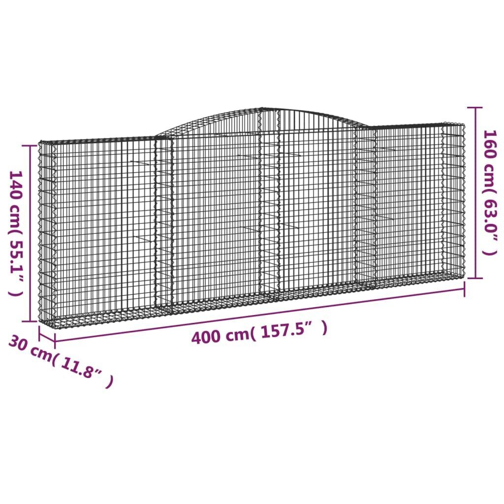 vidaXL kaarekujuline gabioonkorv, 400x30x140/160 cm, tsingitud raud hind ja info | Aiad ja tarvikud | kaup24.ee