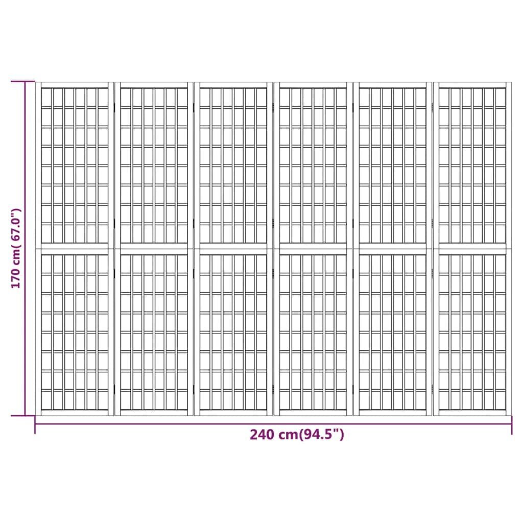 vidaXL kokkupandav 6 paneeliga sirm, Jaapani stiil, 240 x 170 cm, must цена и информация | Sirmid ja vaheseinad | kaup24.ee