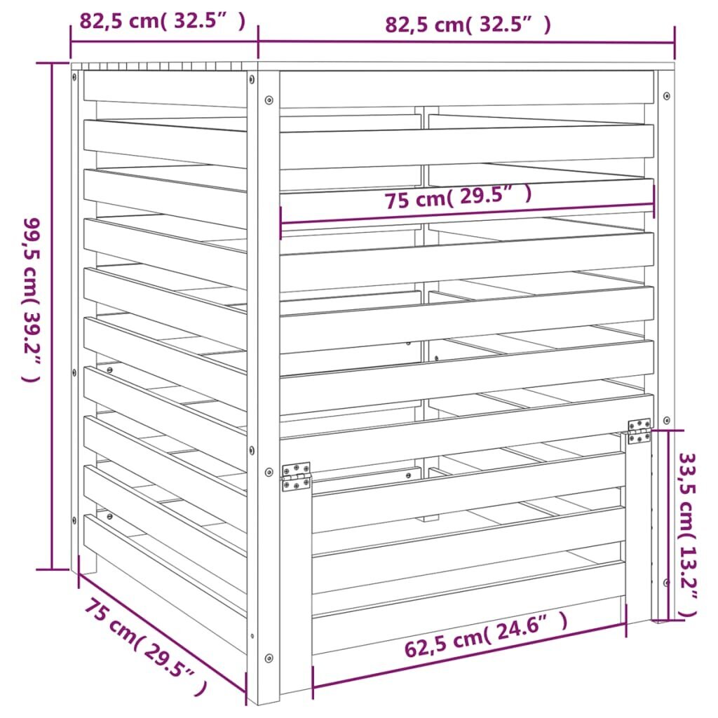 vidaXL komposter, hall, 82,5 x 82,5 x 99,5 cm, männipuit hind ja info | Kompostrid, prügikonteinerid | kaup24.ee