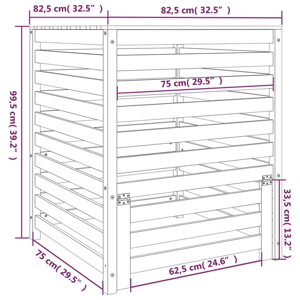 vidaXL komposter, must, 82,5x82,5x99,5 cm, männipuit hind ja info | Kompostrid, prügikonteinerid | kaup24.ee