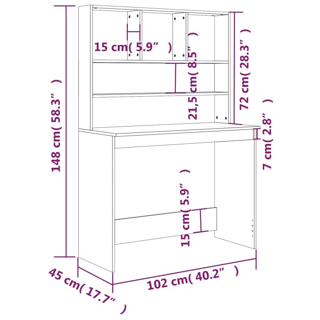 vidaXL riiulitega kirjutuslaud, suitsutamm, 102x45x148 cm, tehispuit hind ja info | Arvutilauad, kirjutuslauad | kaup24.ee