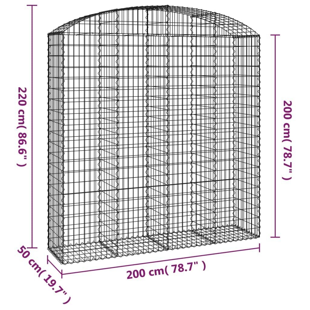 vidaXL kaarekujuline gabioonkorv, 200x50x200/220 cm, tsingitud raud hind ja info | Aiad ja tarvikud | kaup24.ee