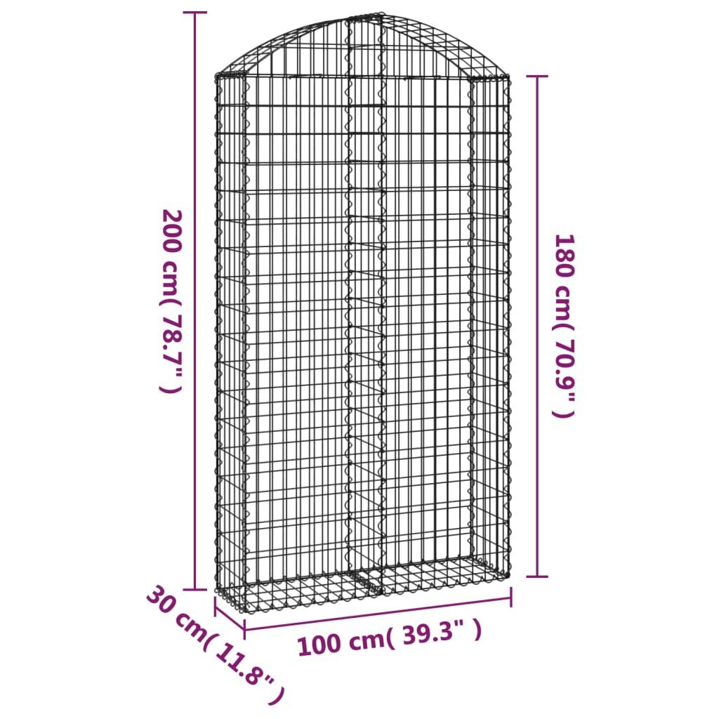 vidaXL kaarekujuline gabioonkorv, 100x30x180/200 cm, tsingitud raud цена и информация | Aiad ja tarvikud | kaup24.ee