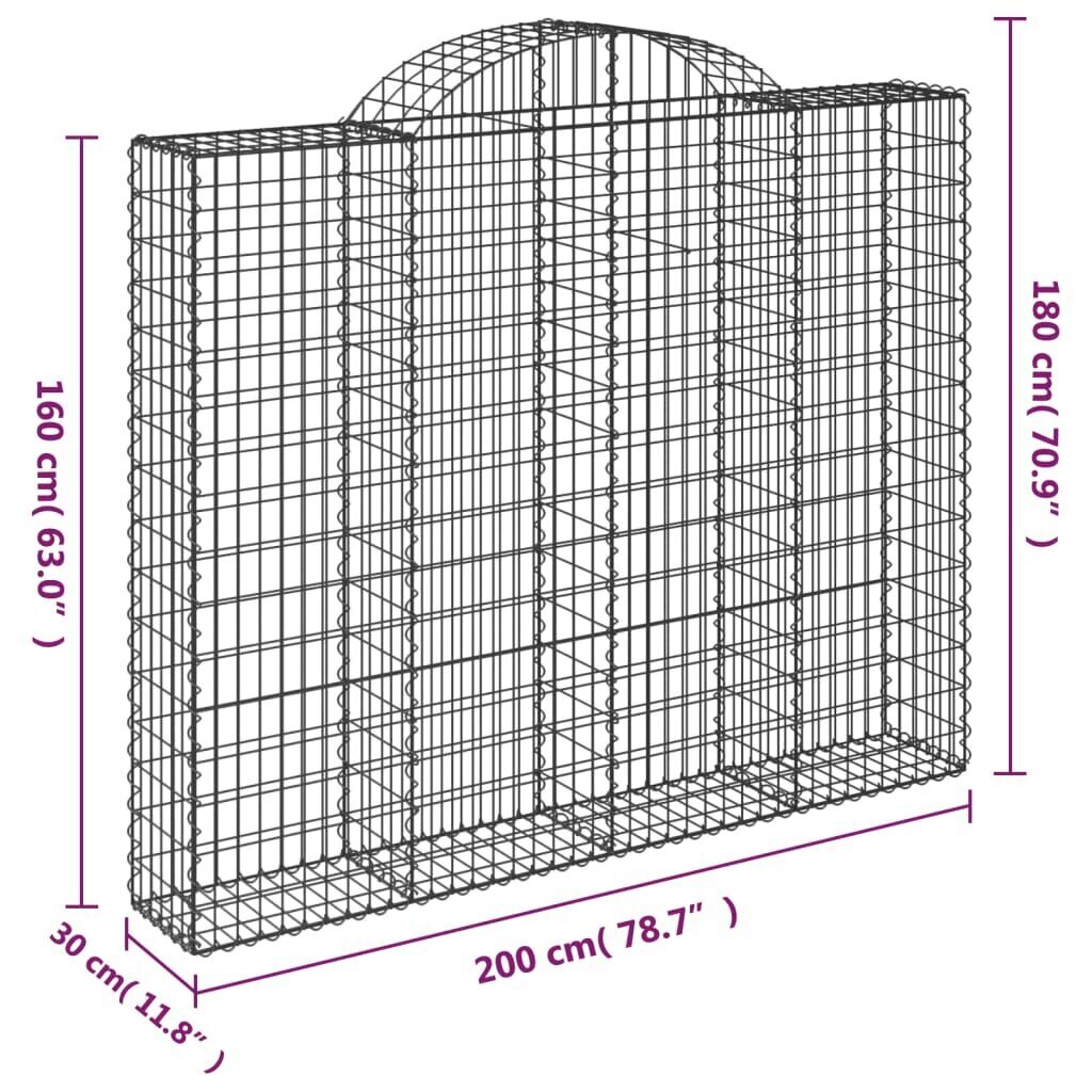 vidaXL kaarekujulised gabioonkorvid 2 tk, 200x30x160/180 cm, raud hind ja info | Aiad ja tarvikud | kaup24.ee