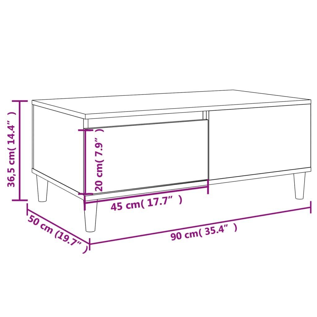 vidaXL kohvilaud, must, 90 x 50 x 36,5 cm, tehispuit hind ja info | Diivanilauad | kaup24.ee