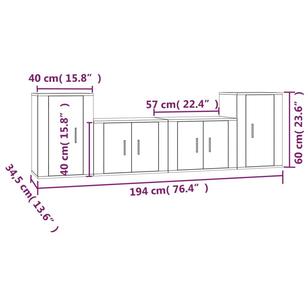 vidaXL 4-osaline telerikappide komplekt, betoonhall, tehispuit hind ja info | TV alused | kaup24.ee