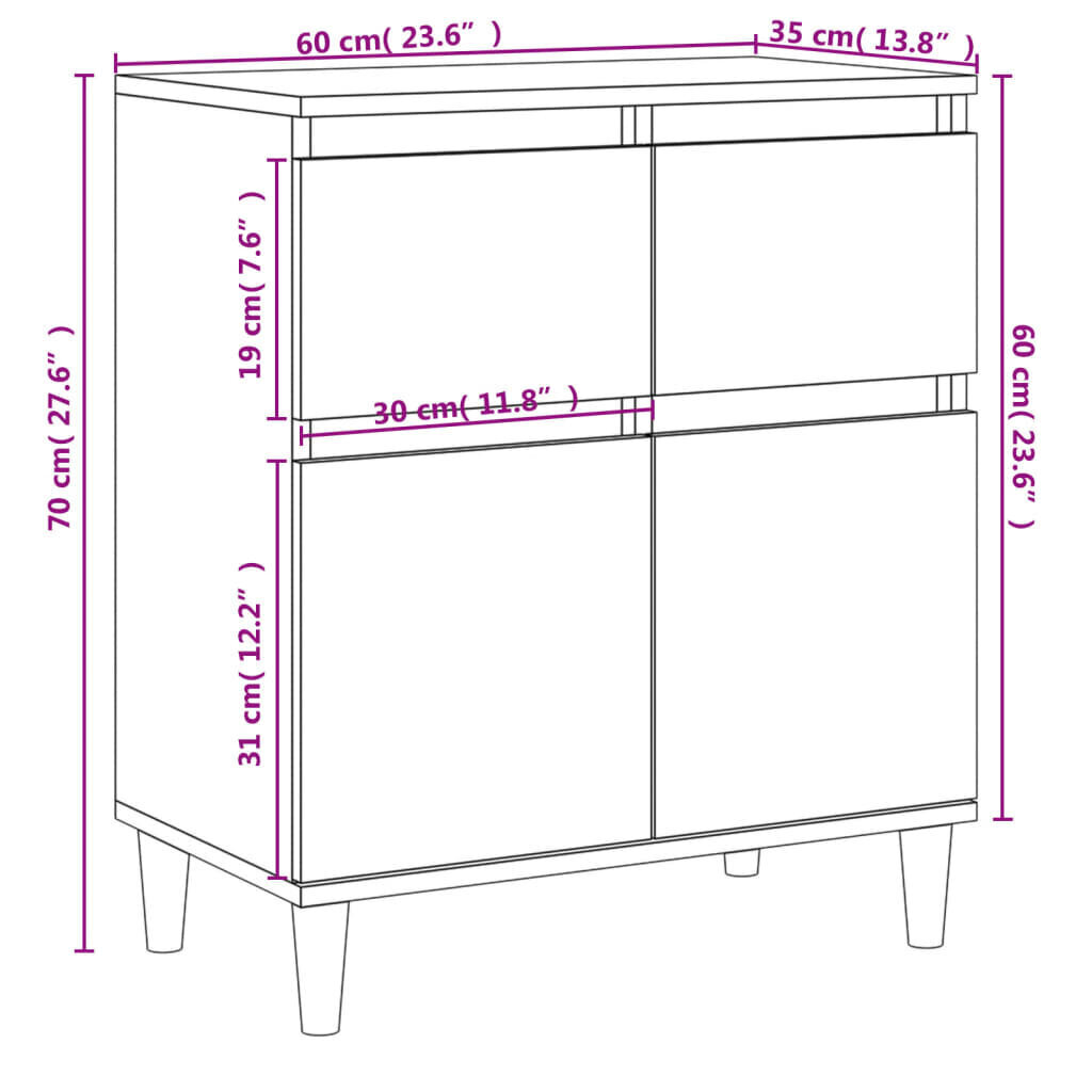 vidaXL puhvetkapp, hall Sonoma tamm, 60x35x70 cm, tehispuit цена и информация | Elutoa väikesed kapid | kaup24.ee