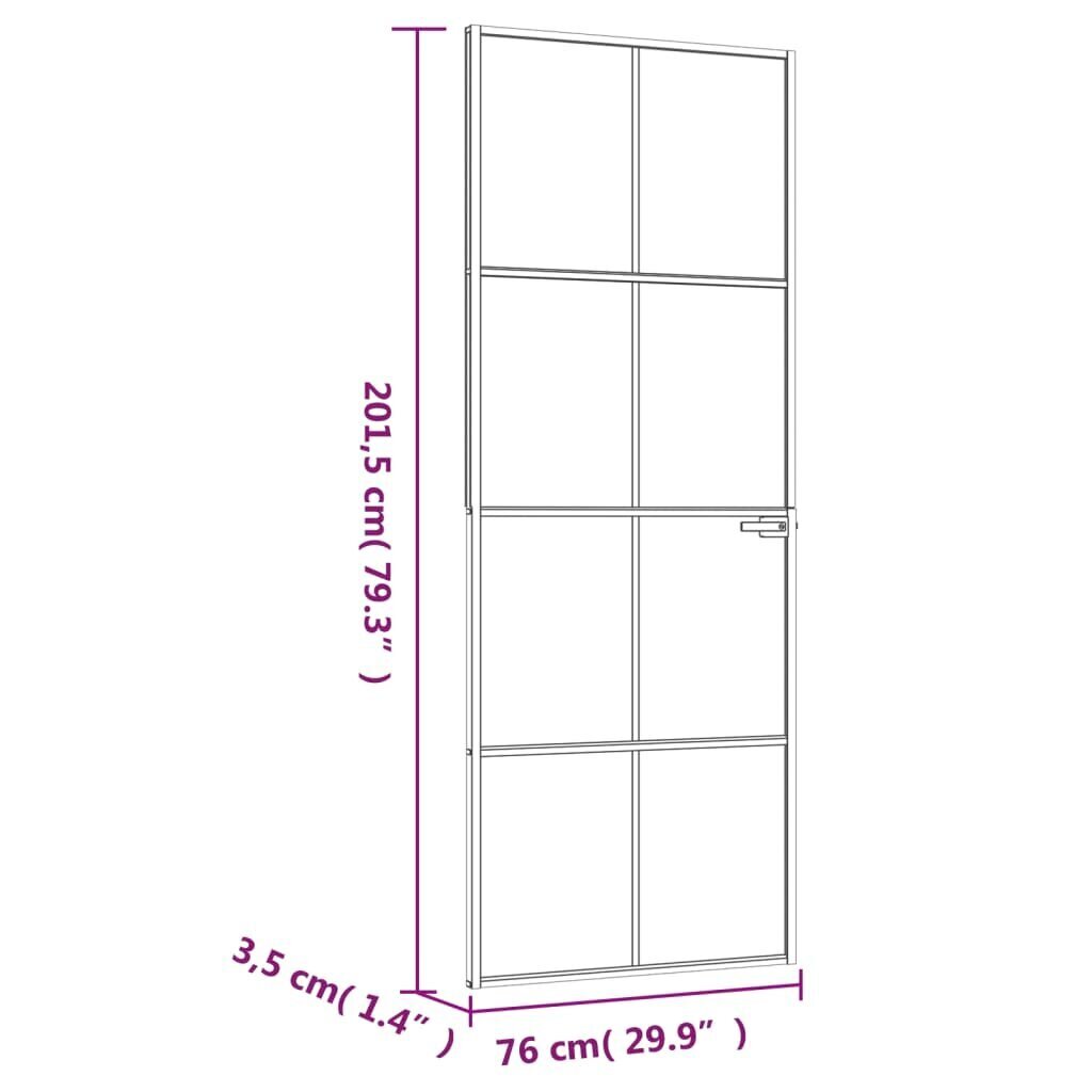 vidaXL siseuks, valge, 76x201,5 cm, karastatud klaas/alumiinium, õhuke цена и информация | Siseuksed | kaup24.ee