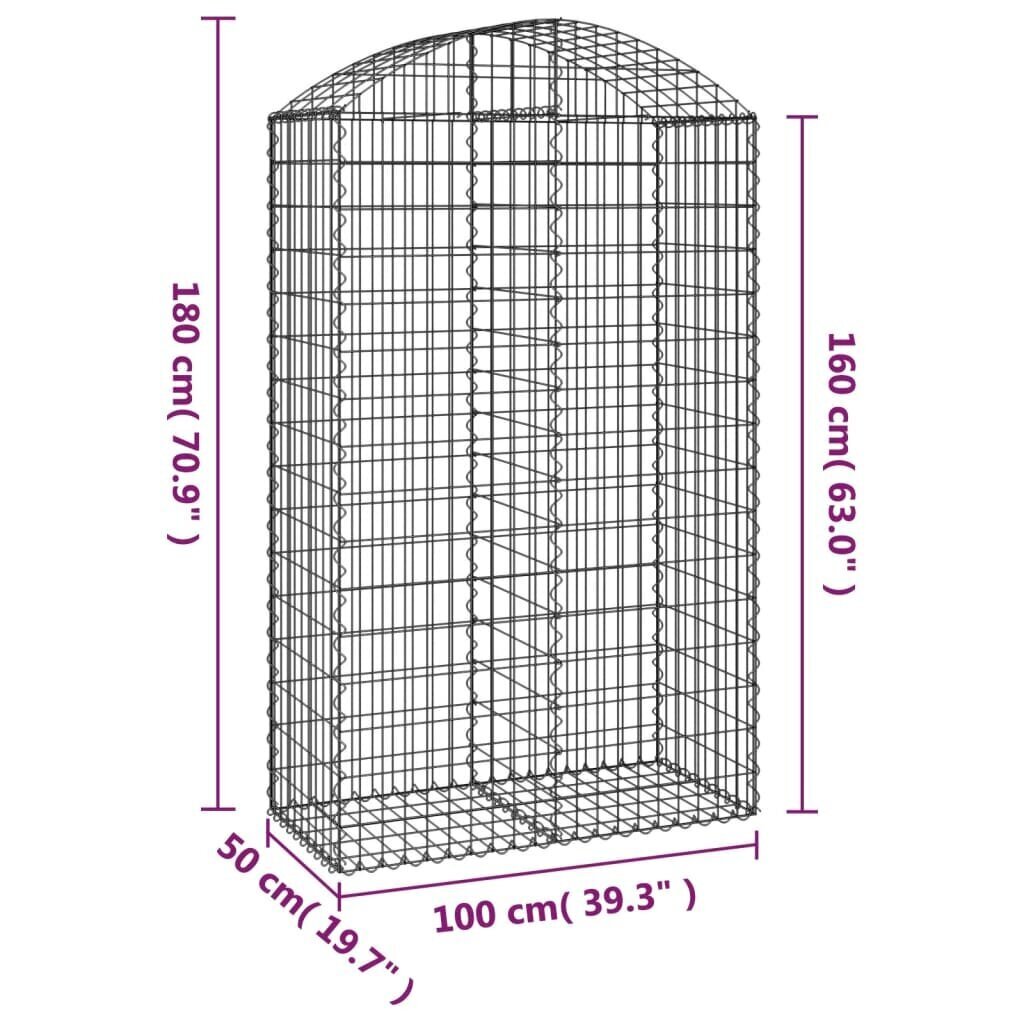 vidaXL kaarekujuline gabioonkorv, 100x50x160/180 cm, tsingitud raud hind ja info | Aiad ja tarvikud | kaup24.ee