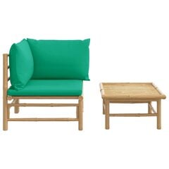 vidaXL 2-osaline aiamööblikomplekt roheliste patjadega, bambus цена и информация | Комплекты уличной мебели | kaup24.ee