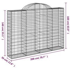 vidaXL kaarekujulised gabioonkorvid 5 tk, 200x30x140/160 cm, raud цена и информация | Заборы и принадлежности к ним | kaup24.ee