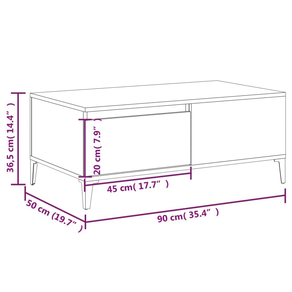 vidaXL kohvilaud, kõrgläikega valge, 90x50x36,5 cm, tehispuit цена и информация | Diivanilauad | kaup24.ee