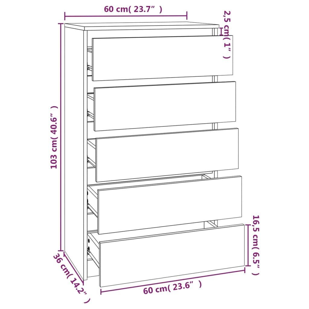 vidaXL kummut, suitsutatud tamm, 60 x 36 x 103 cm, tehispuit hind ja info | Kummutid | kaup24.ee