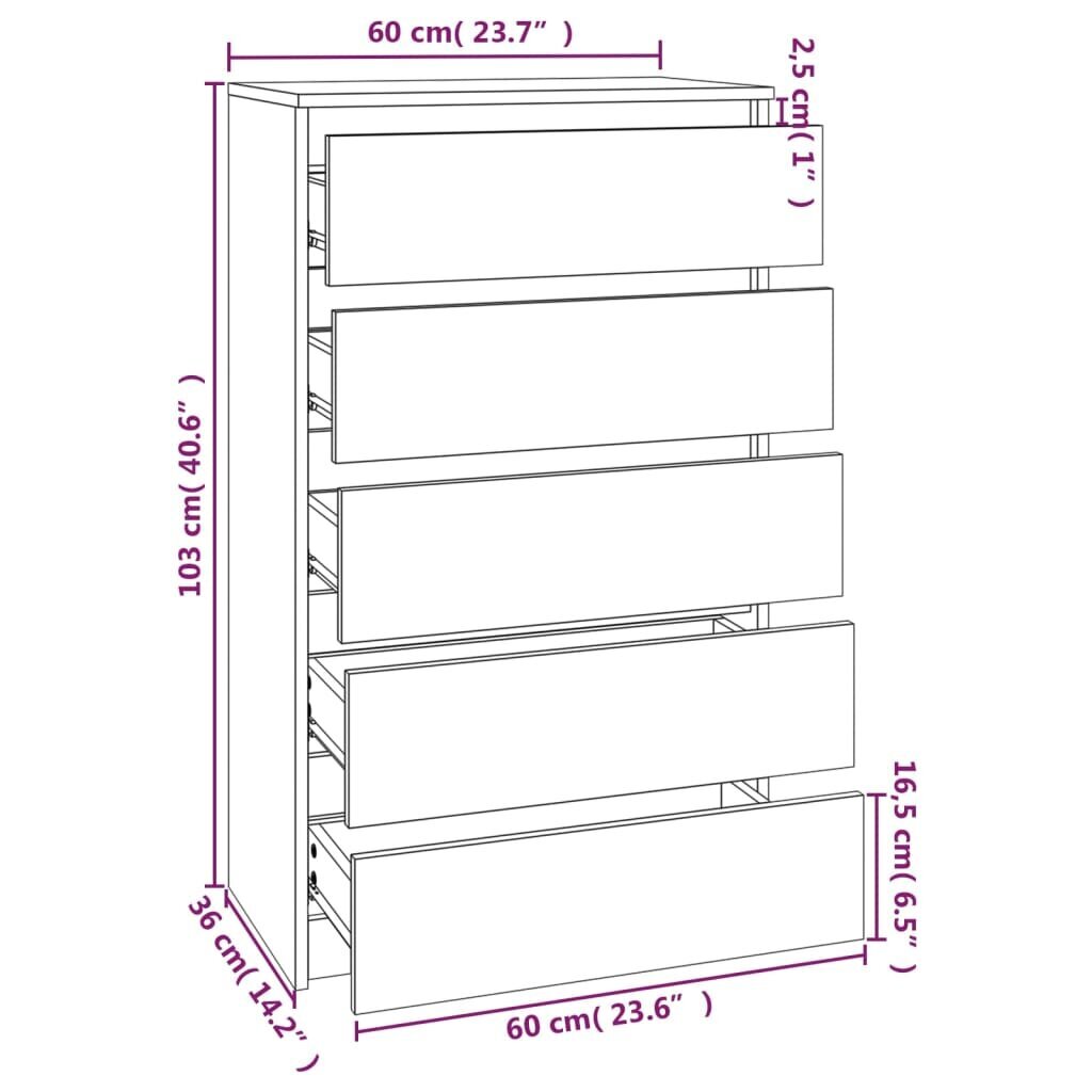 vidaXL kummut, pruun tamm, 60 x 36 x 103 cm, tehispuit цена и информация | Kummutid | kaup24.ee