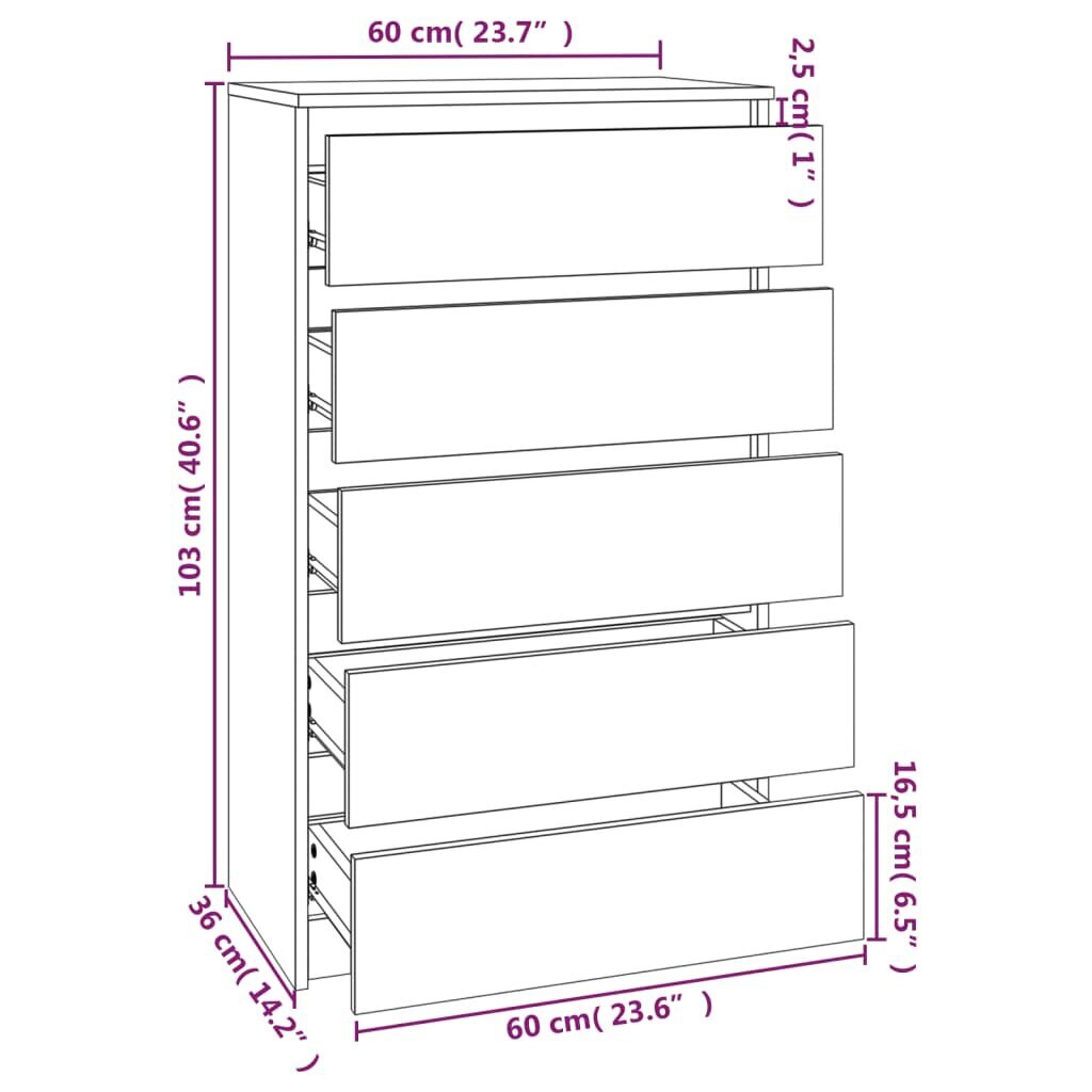 vidaXL kummut, hall Sonoma tamm, 60 x 36 x 103 cm, tehispuit hind ja info | Kummutid | kaup24.ee