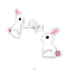 Серебряные серьги, Стоящий кролик с розовым хрустальным хвостом A4S43173 цена и информация | Аксессуары для детей | kaup24.ee