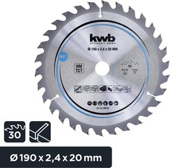 KWB Circuit Sowlala 190 x 20 mm mm, kiire lõigatud, sae tera, mis sobib pehmete ja lehtpuude, puusepaplaatide ja puitplaadi jaoks цена и информация | Запчасти для садовой техники | kaup24.ee