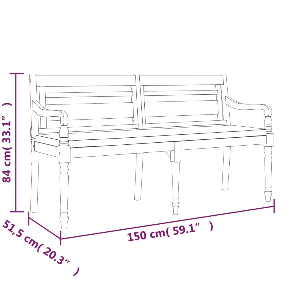 vidaXL Batavia pink padjaga, 150 cm, tiikpuu цена и информация | Aiapingid | kaup24.ee