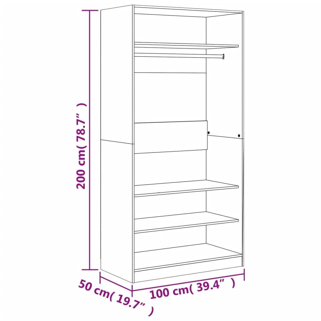 vidaXL riidekapp, hall Sonoma tamm, 100 x 50 x 200 cm, tehispuit hind ja info | Kapid | kaup24.ee