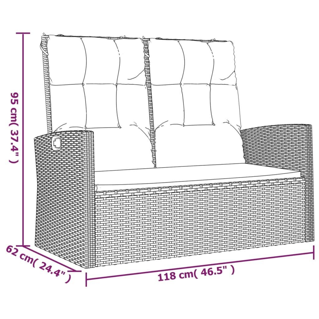 vidaXL allalastav aiapink patjadega, hall, 118 cm, polürotang цена и информация | Aiapingid | kaup24.ee