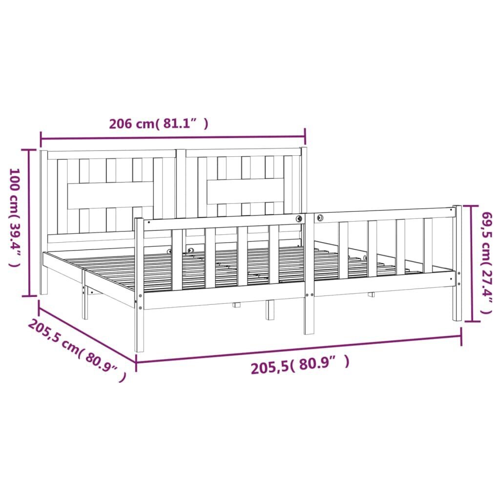 vidaXL voodiraam peatsiga, must, männipuit, 200 x 200 cm цена и информация | Voodid | kaup24.ee