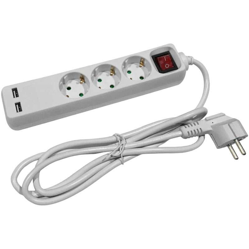 Pikenduskaabel Entac 3 pesa + 2 USB, 1,5 m цена и информация | Pikendusjuhtmed, kaablid | kaup24.ee