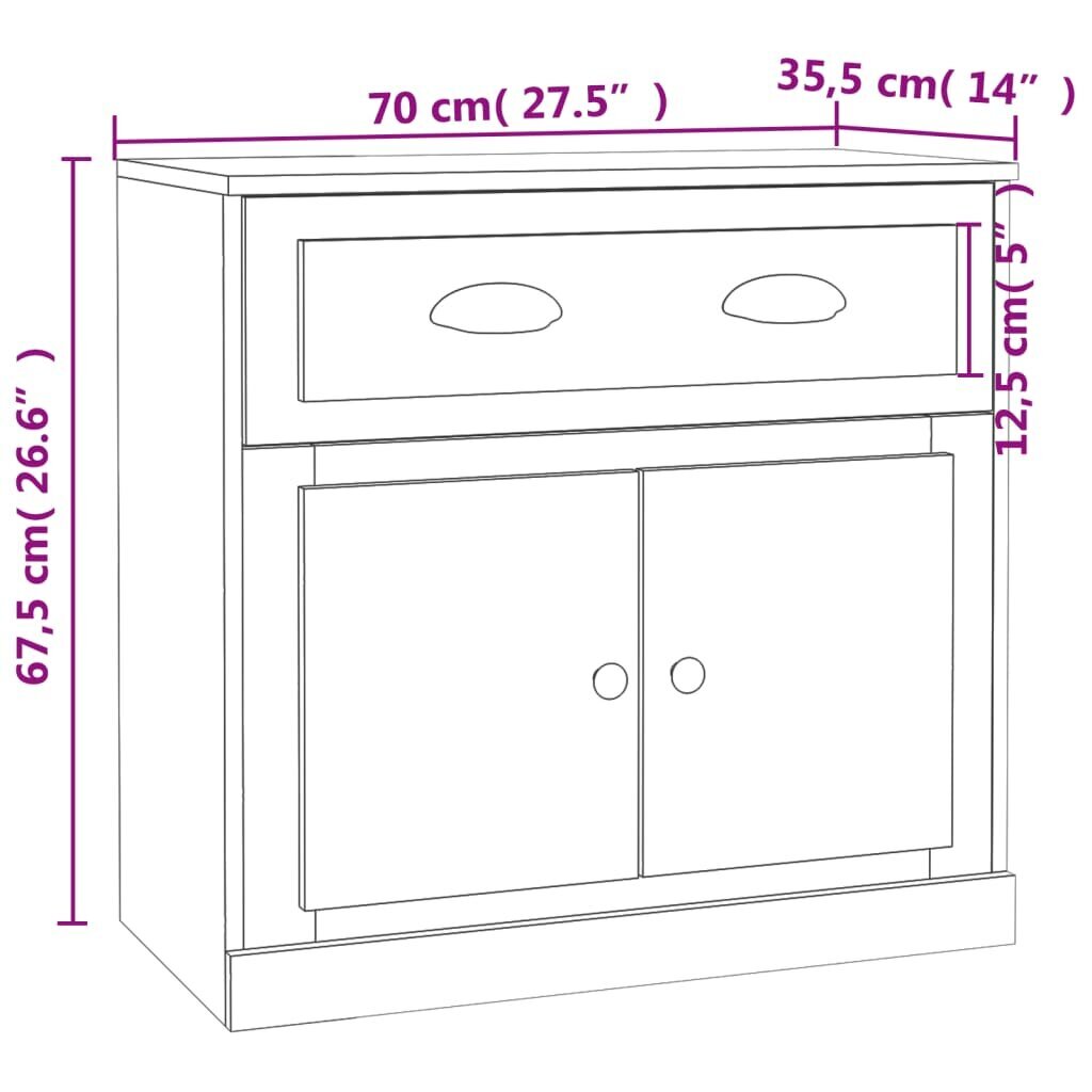 vidaXL puhvetkapp, must, 70 x 35,5 x 67,5 cm, tehispuit hind ja info | Elutoa väikesed kapid | kaup24.ee