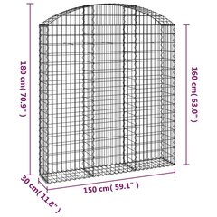 vidaXL kaarekujuline gabioonkorv, 150x30x160/180 cm, tsingitud raud hind ja info | Aiad ja tarvikud | kaup24.ee