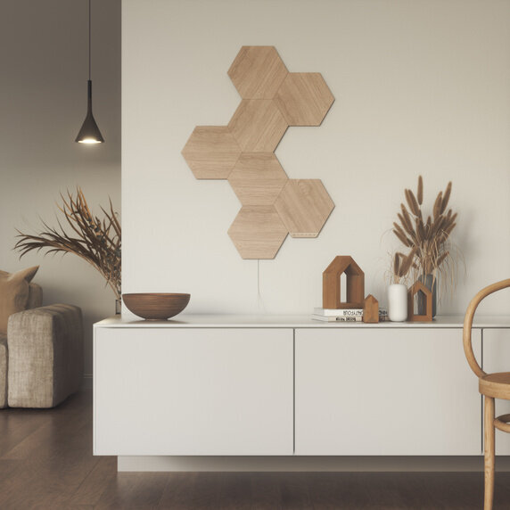 Nanoleaf Elements Wood Hexagons Starter Kit (7 panels) цена и информация | Seinavalgustid | kaup24.ee