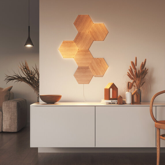 Nanoleaf Elements Wood Hexagons Starter Kit (7 panels) цена и информация | Seinavalgustid | kaup24.ee