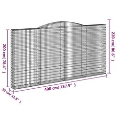 vidaXL kaarekujulised gabioonkorvid 3 tk, 400x30x200/220 cm, raud hind ja info | Aiad ja tarvikud | kaup24.ee