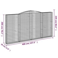 vidaXL kaarekujulised gabioonkorvid 3 tk, 400x30x200/220 cm, raud цена и информация | Заборы и принадлежности к ним | kaup24.ee