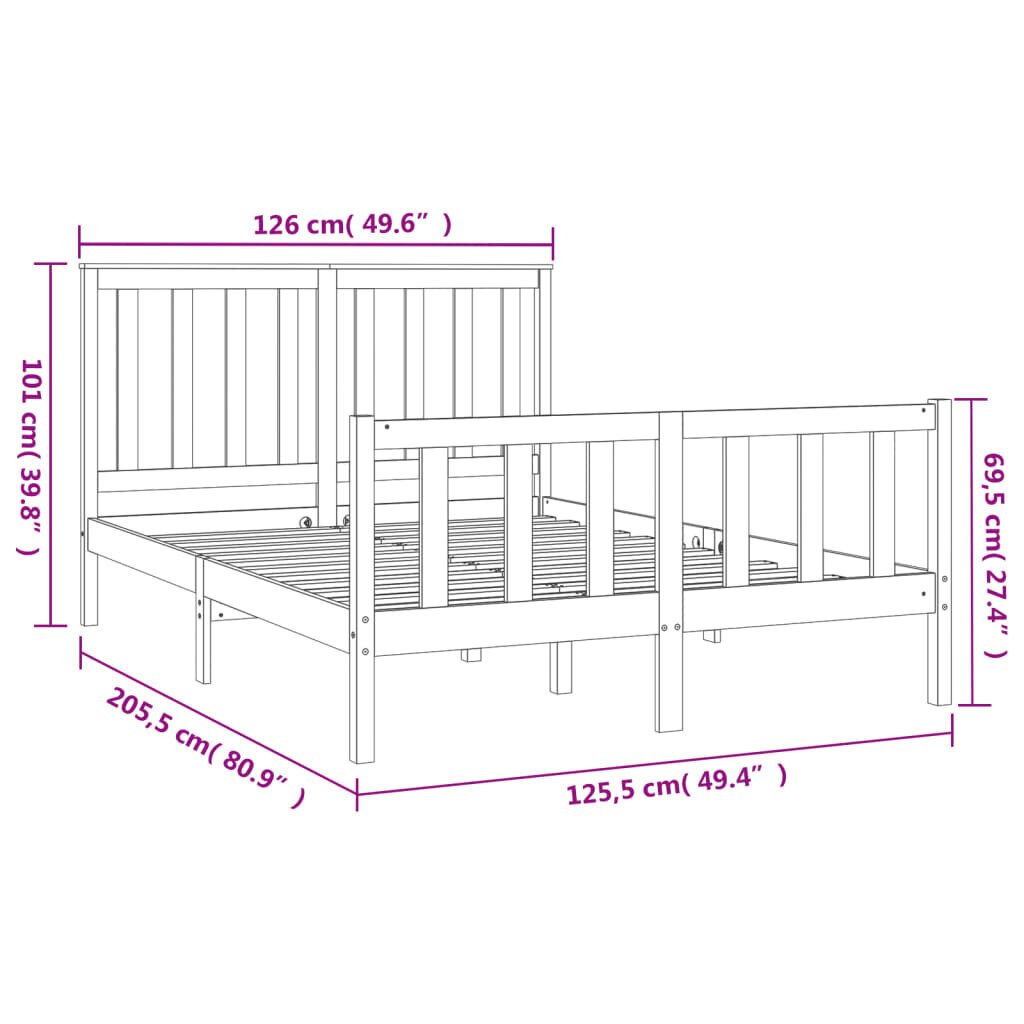 vidaXL voodiraam voodipeatsiga, 120 x 200 cm, männipuit hind ja info | Voodid | kaup24.ee